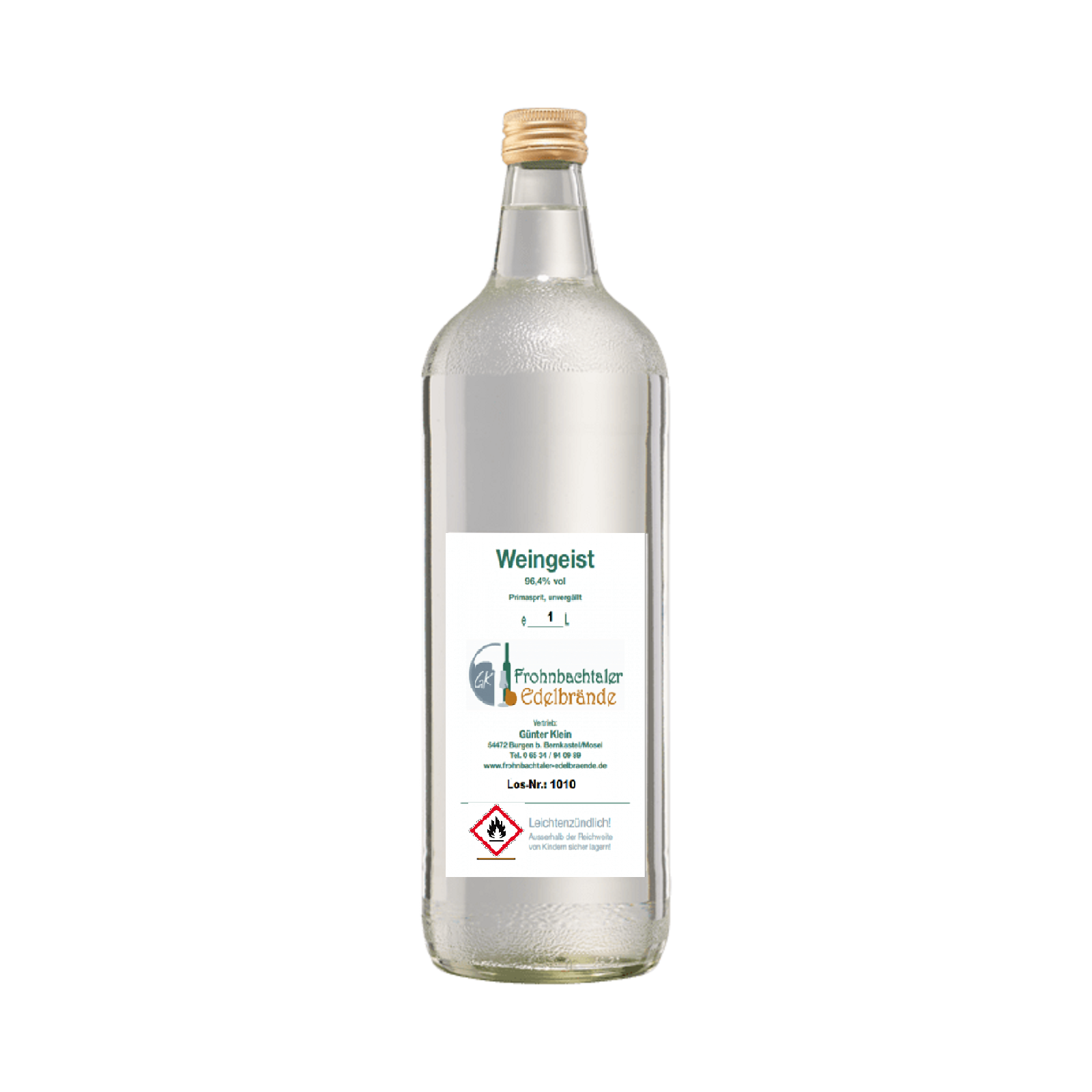 Weingeist 1 l in Glasflasche mit Schraubverschluss
