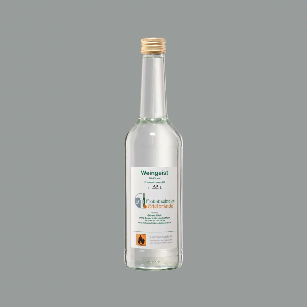 Weingeist 0,5 l (96,4%) in Glasflasche mit Schraubverschluss