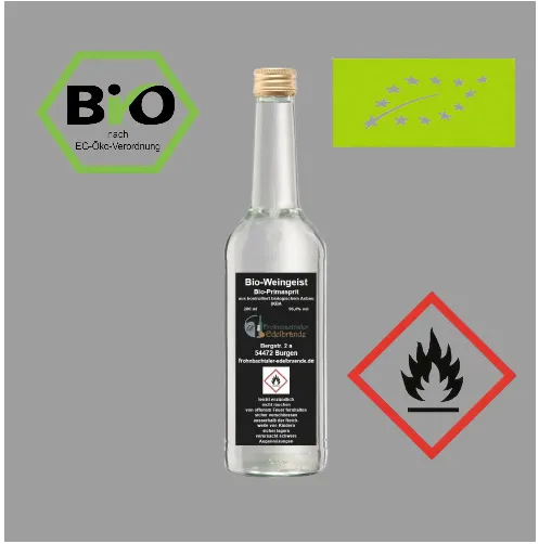 Bioweingeist 0,5 l in Bordeaux-Glasflasche mit Schraubverschluss)