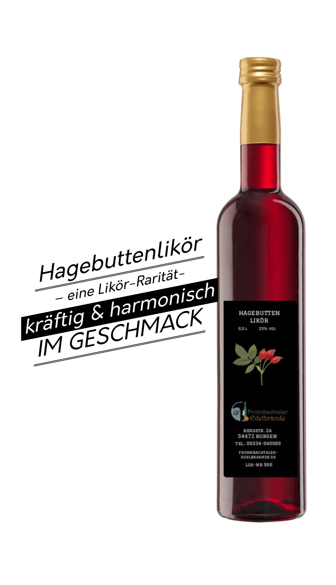 Hagebuttenlikör 0,5 l in Glasflasche, Rarität