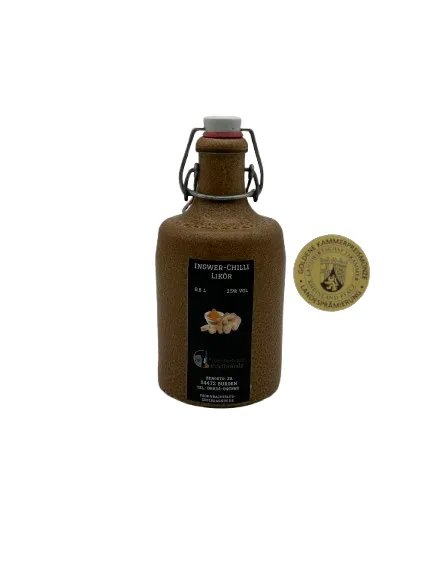 Ingwerlikör mit Chili 0,5 l im Steinzeugbembel