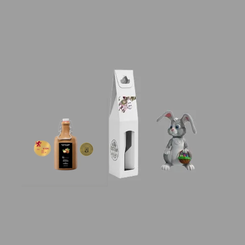 Ostergeschenk: Haselnusslikör 0,5 l im Steinzeugkrug in Präsentbox mit Sichtfenster, zweifach Gold prämiert