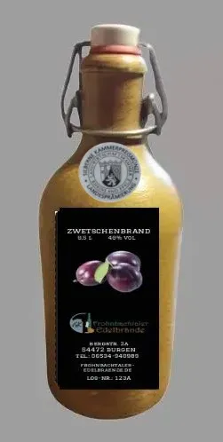 Zwetschenbrand - Slibowitz 0,5 l (40% vol) in braunem Bembel, silberne Kammerpreismünze
